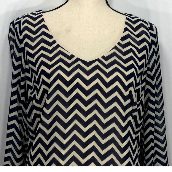 Speechless Shift Dress Large Blue Chevron Tunic Long Sleeve Overlay V Neck - Picture 5 of 14